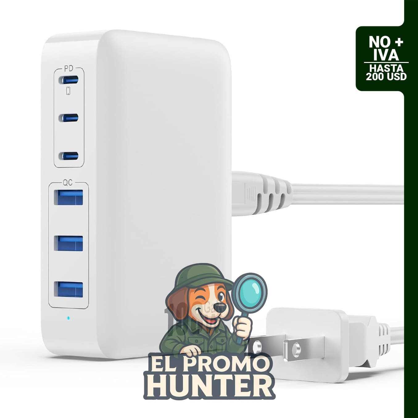 Cargador GKUTW USB C de 108W con 6 puertos (3xQC y 3xPD) para carga rápida.