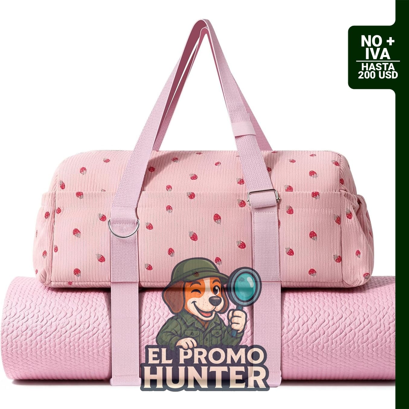 Bolsa de gimnasio Hihealer de fresa, bolsa de lona grande para yoga y pilates, con soporte y bolsillo.