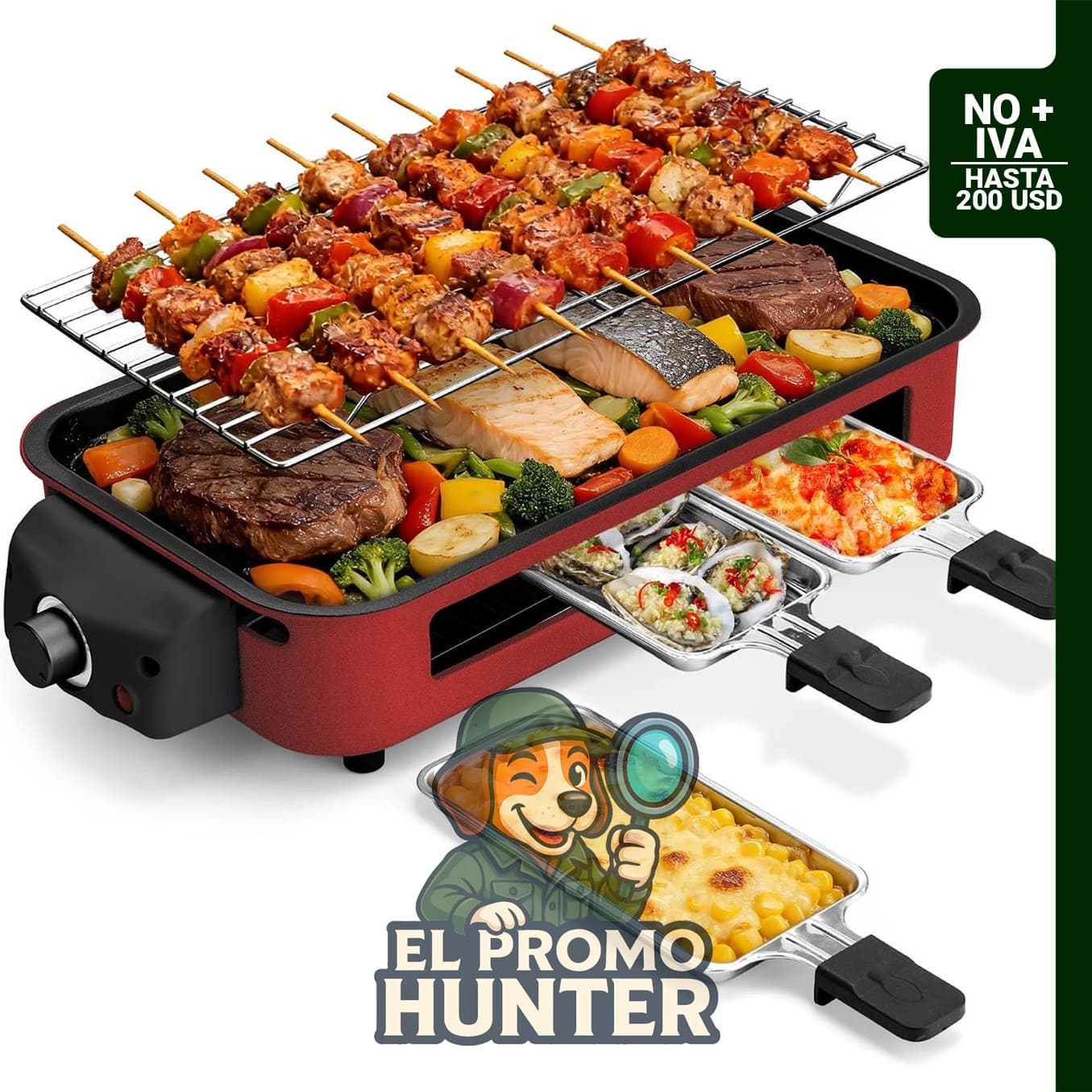 Pukomc Parrilla eléctrica 2 en 1 para interiores.