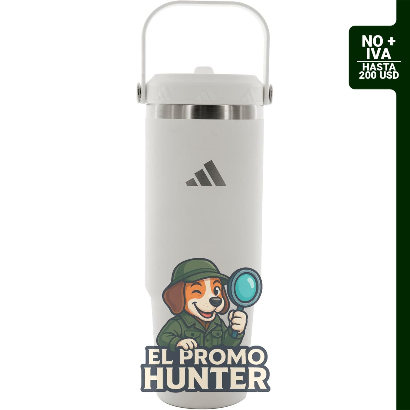 Vaso de acero inoxidable adidas de 30 oz (30.4 fl oz) con mango y tapa con popote.