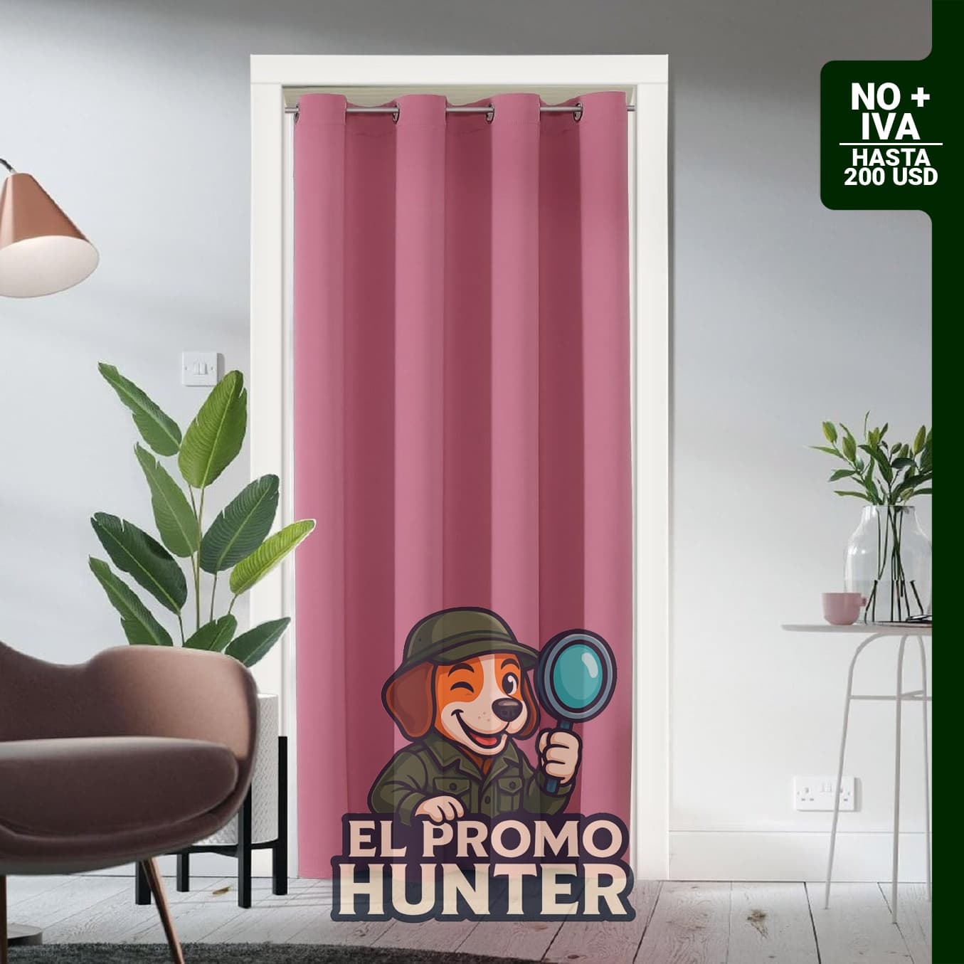 Cortina opaca ChrisDowa de 1 panel, con ojales y aislamiento térmico, color rosa, 132 x 259 cm.