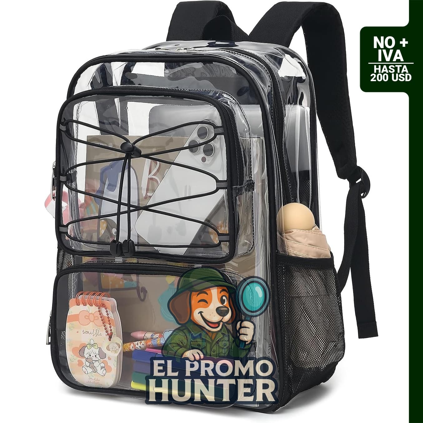 Mochila transparente Yusudan, bolsa de PVC de alta resistencia para uso escolar y viajes.