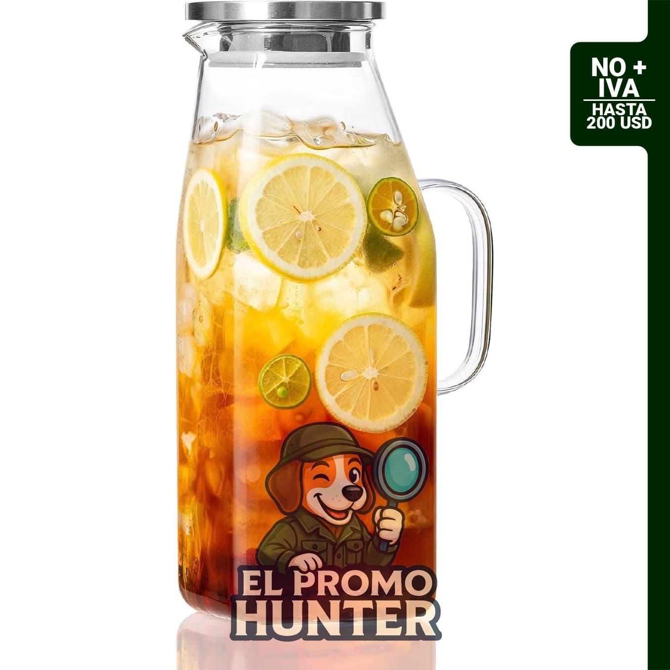 Jarra cuadrada de vidrio de 68 onzas con tapa, fabricada en vidrio de borosilicato resistente al calor, con asa y tapa de silicona.