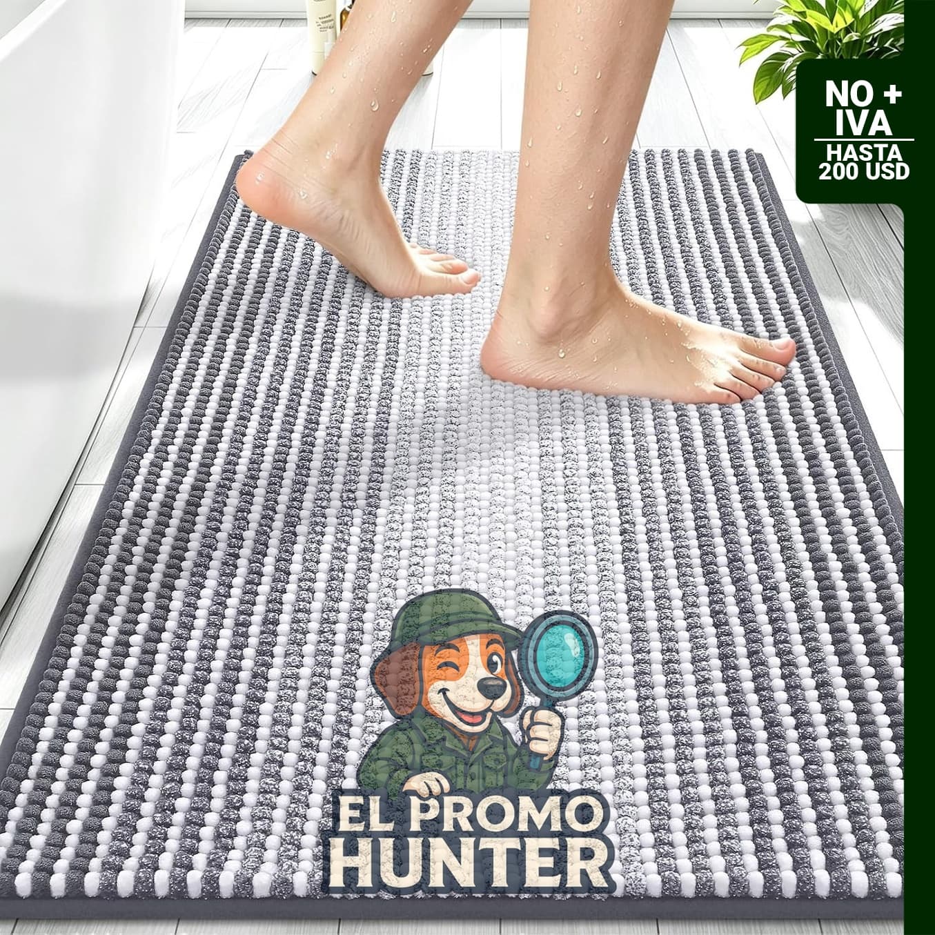 Smiry alfombra de baño de felpilla de 76.2 x 50.8 cm, lavable a máquina, con parte trasera de goma.