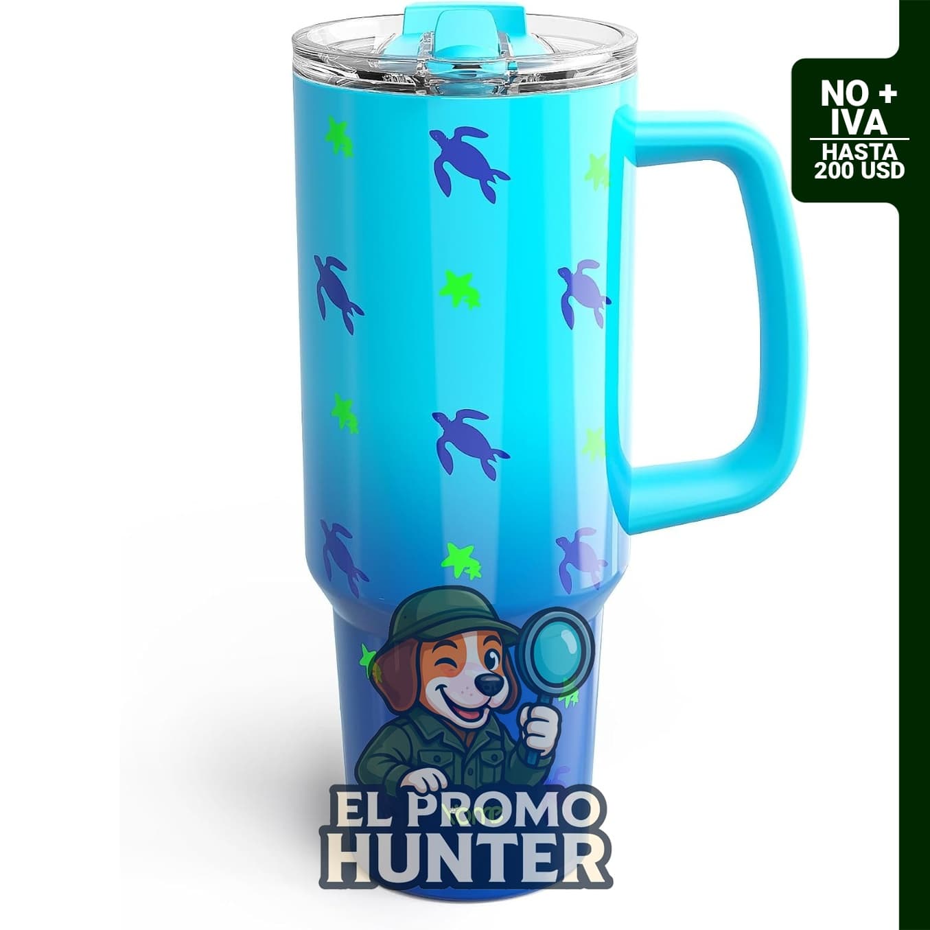 YOME Vaso de tortuga marina de 40 oz con asa y popote abatible, botella de agua aislada de acero inoxidable.