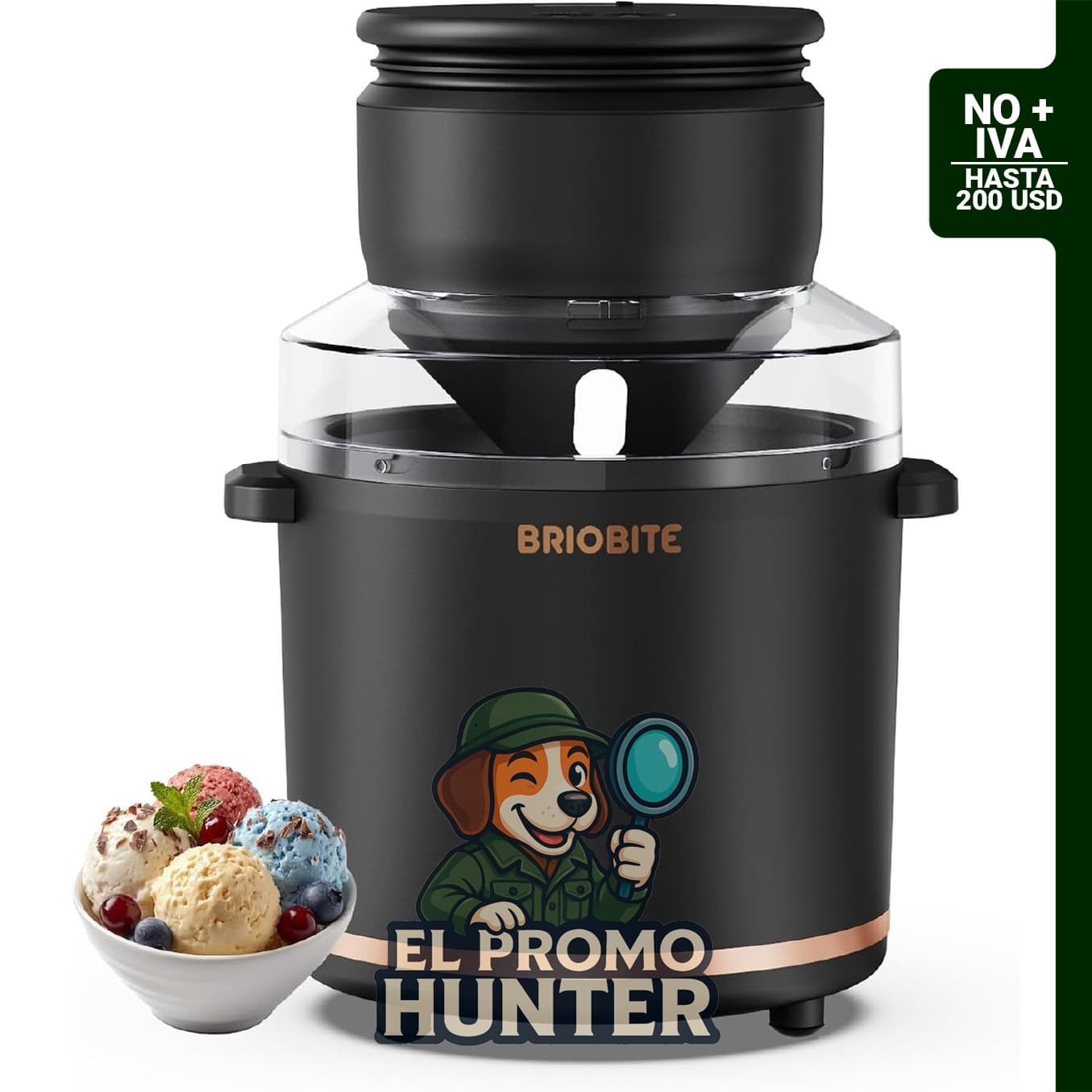 BRIOBITE Máquina de Helados de 1.1 Cuartos, eléctrica para gelato, batidos y sorbete, capacidad para 2-3 porciones.