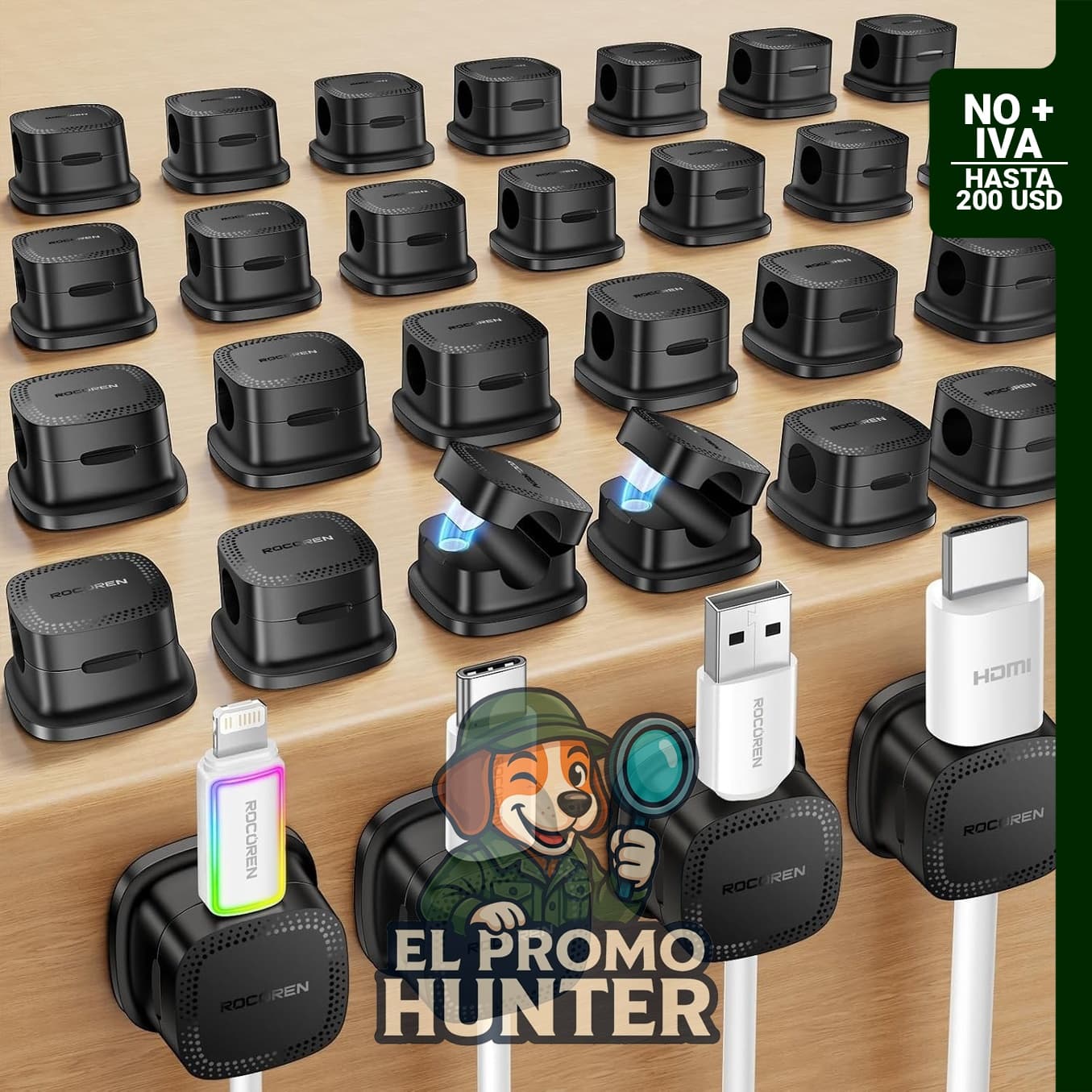 Paquete de 30 clips magnéticos para cables Rocoren, organizador de cables y correas ajustables.