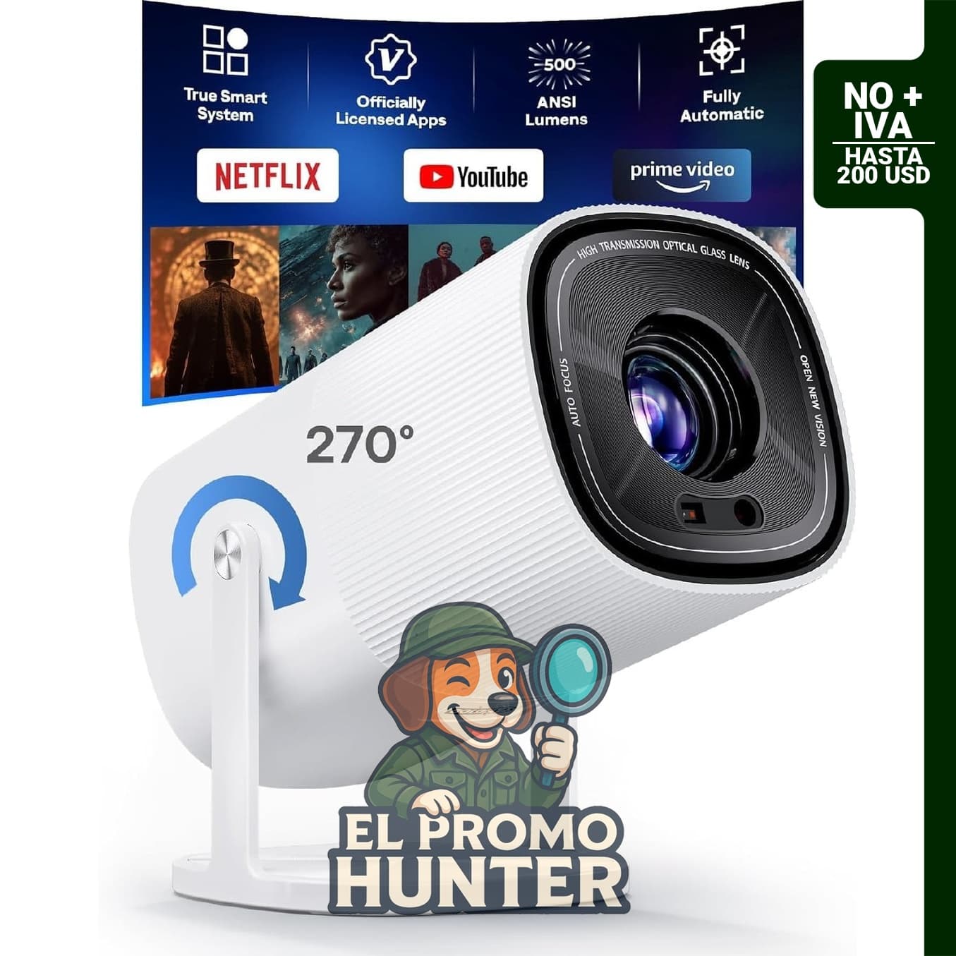 Mini proyector inteligente con aplicaciones con licencia oficial.
