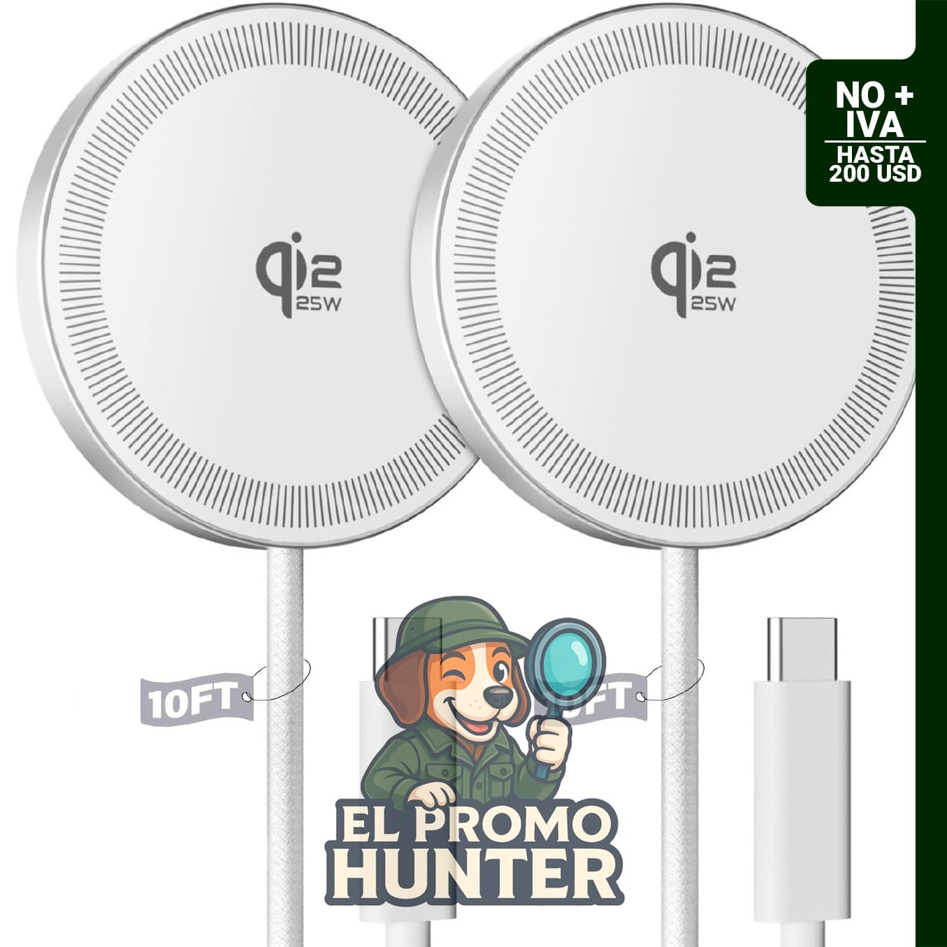 Paquete de 2 cargadores inalámbricos magnéticos de 25 W para iPhone 12/13/14/15/16/17 y AirPods.