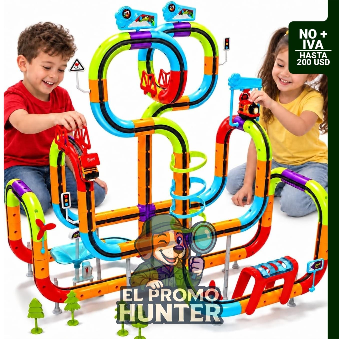 Juego de tren eléctrico para niños con 138 piezas flexibles y 2 trenes.
