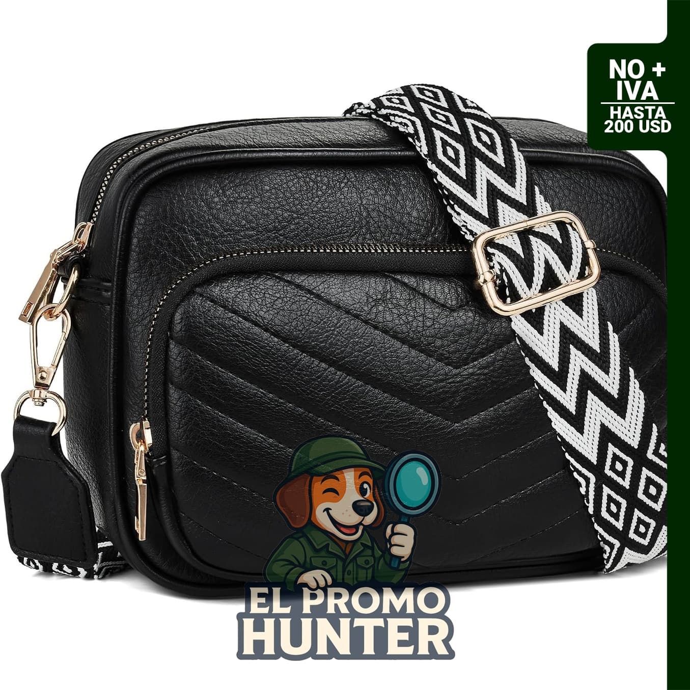 Bolso cruzado pequeño para mujer de cuero vegano, acolchado con cartera integrada.