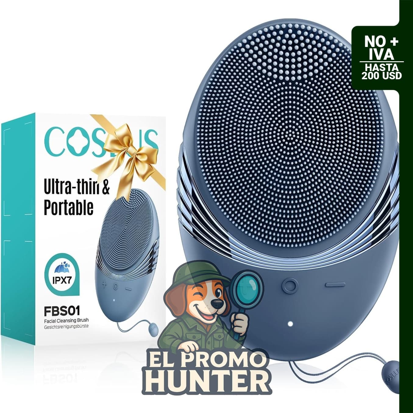 COSLUS FBS01 - Cepillo de limpieza facial compacto en color azul marino.