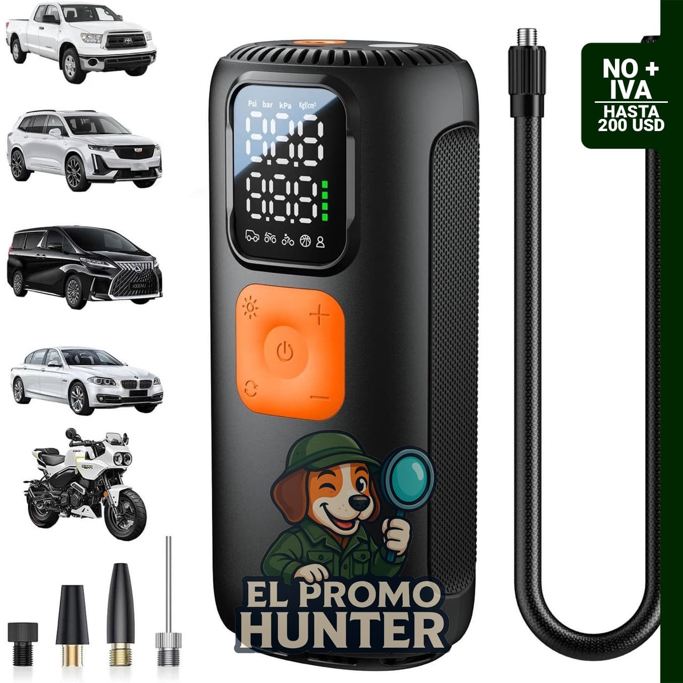 Inflador de neumáticos portátil Elccyu, compresor de aire con inflado rápido de 160 PSI y medidor digital.
