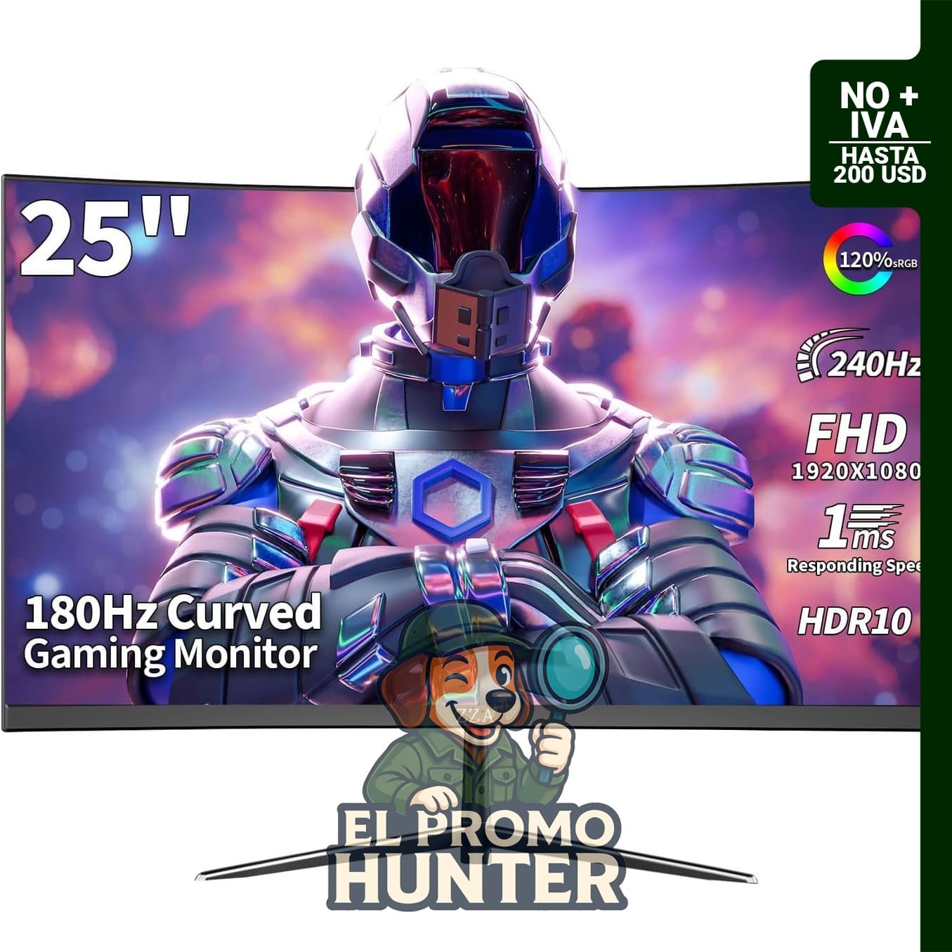 Monitor curvo ZZA de 24.5" (62.2 cm) FHD (1920 x 1080) con pantalla VA, 240Hz/144Hz, compatible con Freesync.