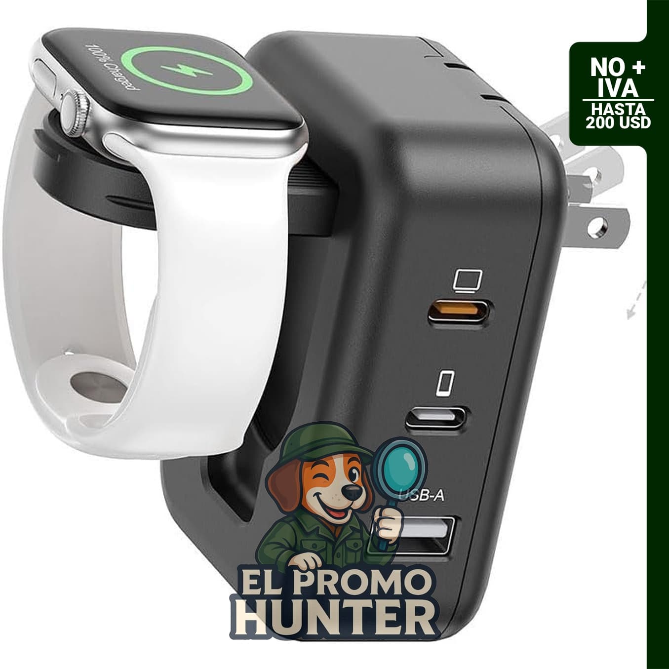 Bloque de cargador USB C 4 en 1 de 100 W, incluye cargador de reloj, compatible con iPhone 17/16/15, iPad, MacBook Pro/Air, Galaxy y Pixel.
