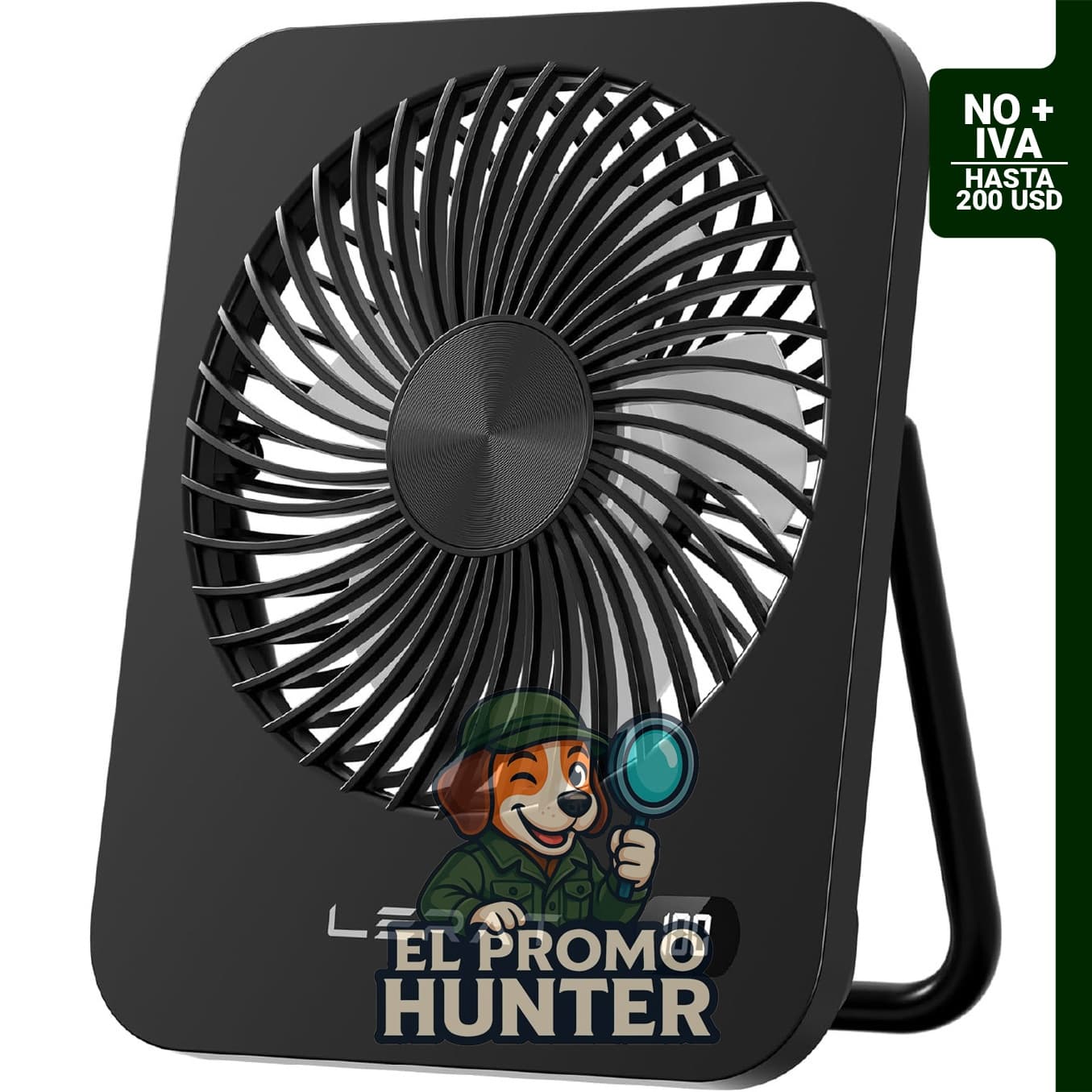 Lerat Ventilador de escritorio portátil, ventilador recargable USB con pantalla LED, 5 velocidades y ángulo de 180°.