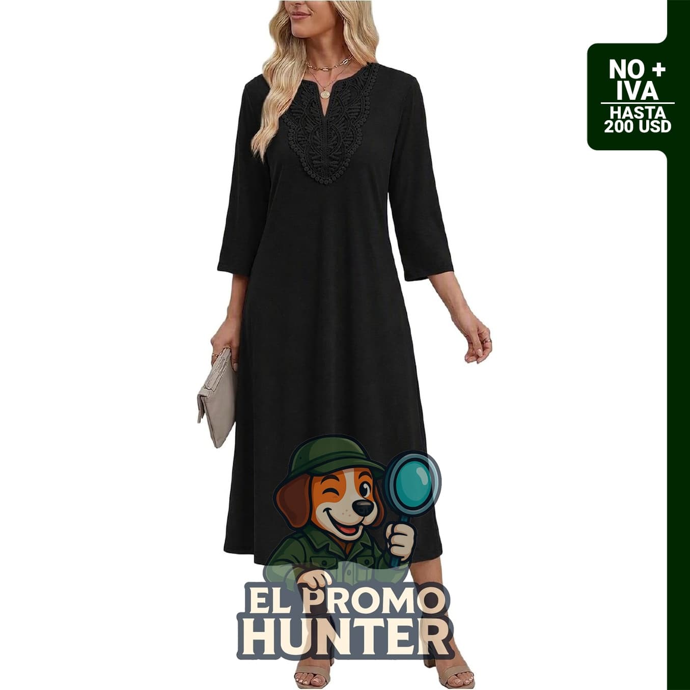 Zeagoo vestido midi de manga 3/4 con cuello en V para mujer.