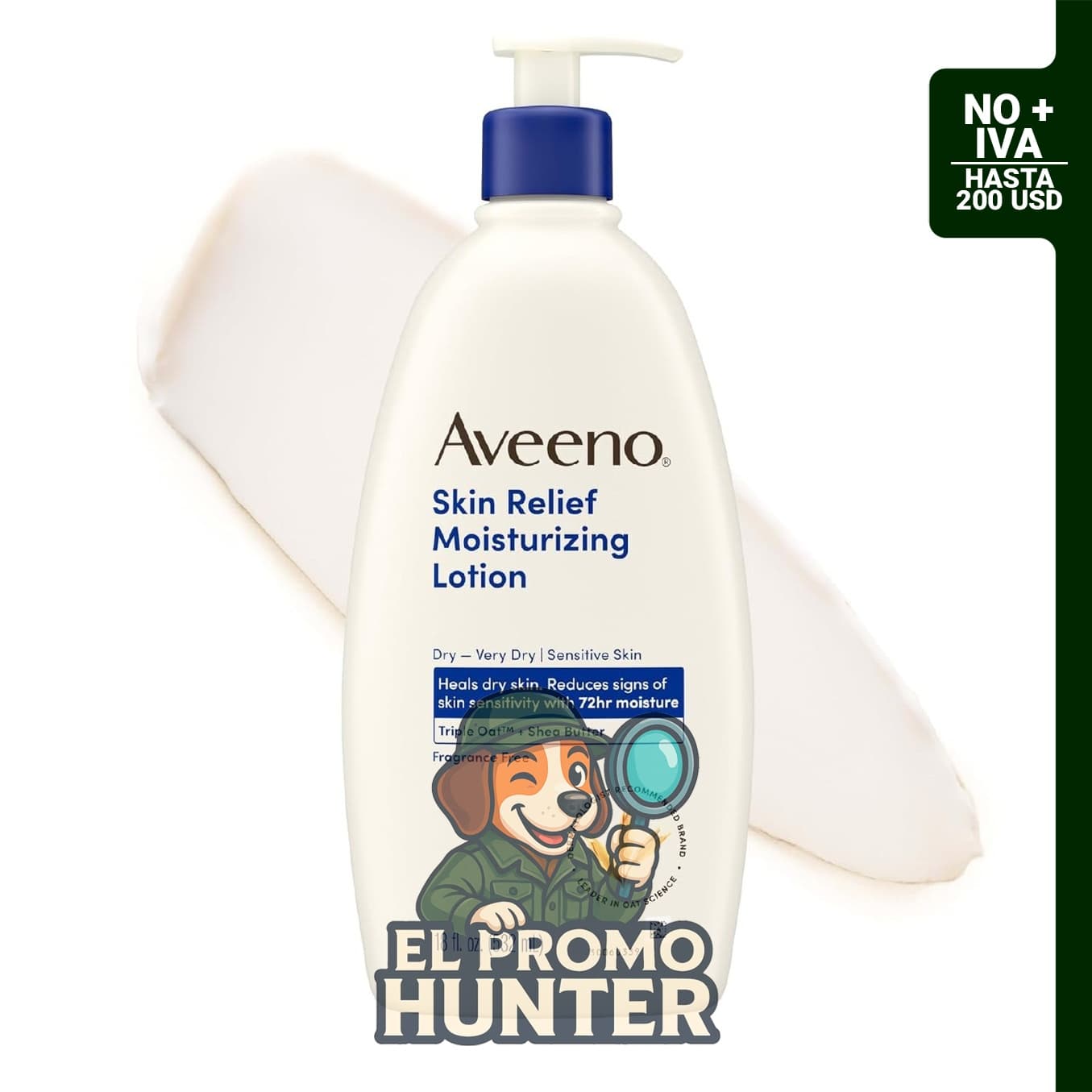 Aveeno Loción Hidratante de Alivio para piel seca y sensible, con triple avena y manteca de karité.