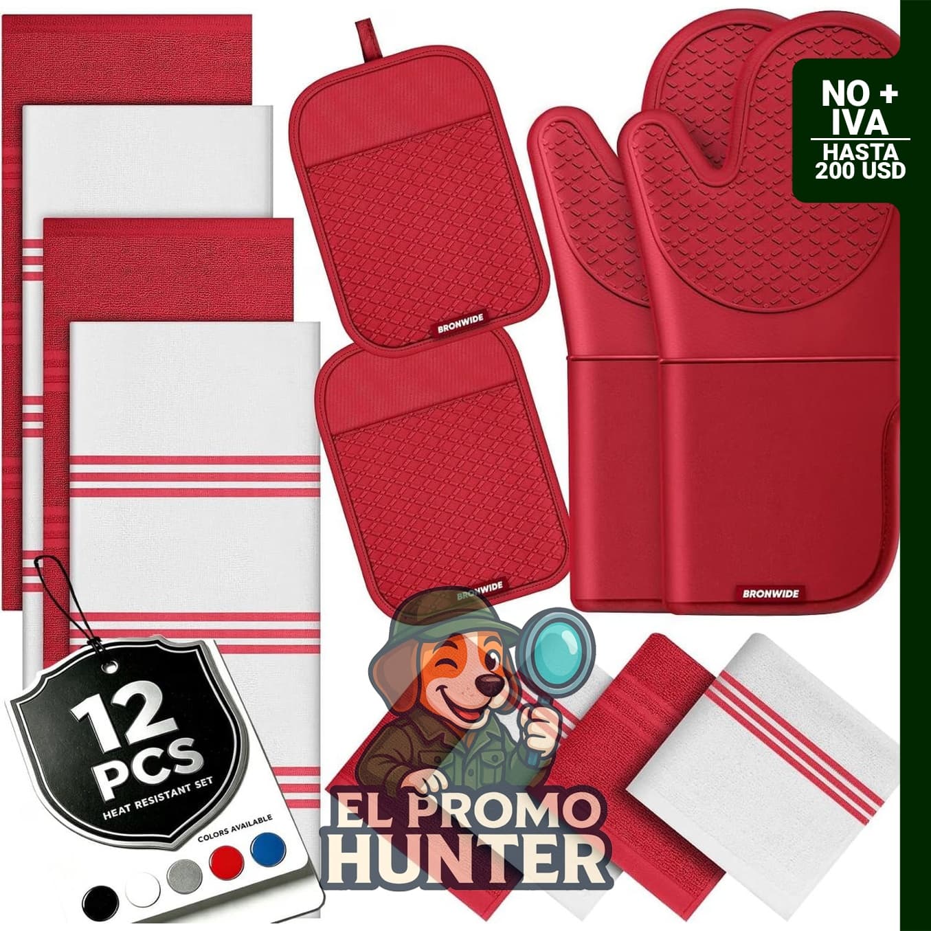 Guantes de horno de silicona y soportes para ollas, resistentes al calor hasta 500 °F (260 °C).