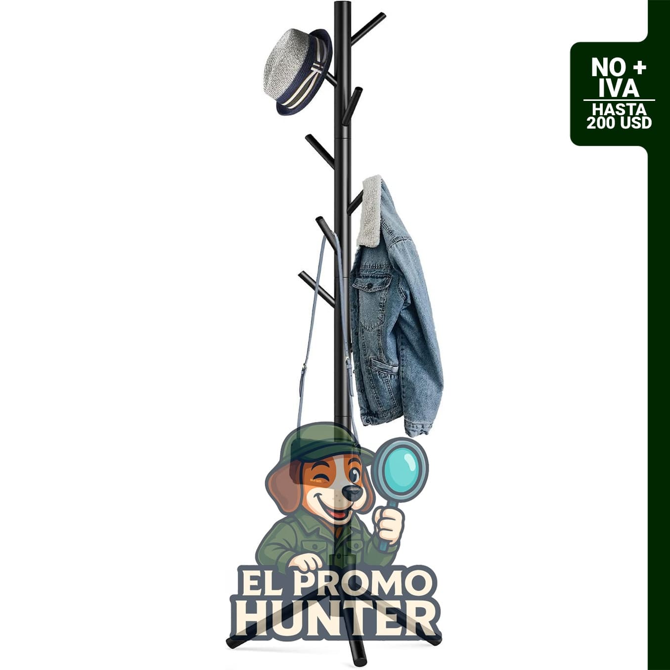 Hupmad Perchero de árbol de madera con 8 ganchos y 3 alturas ajustables.