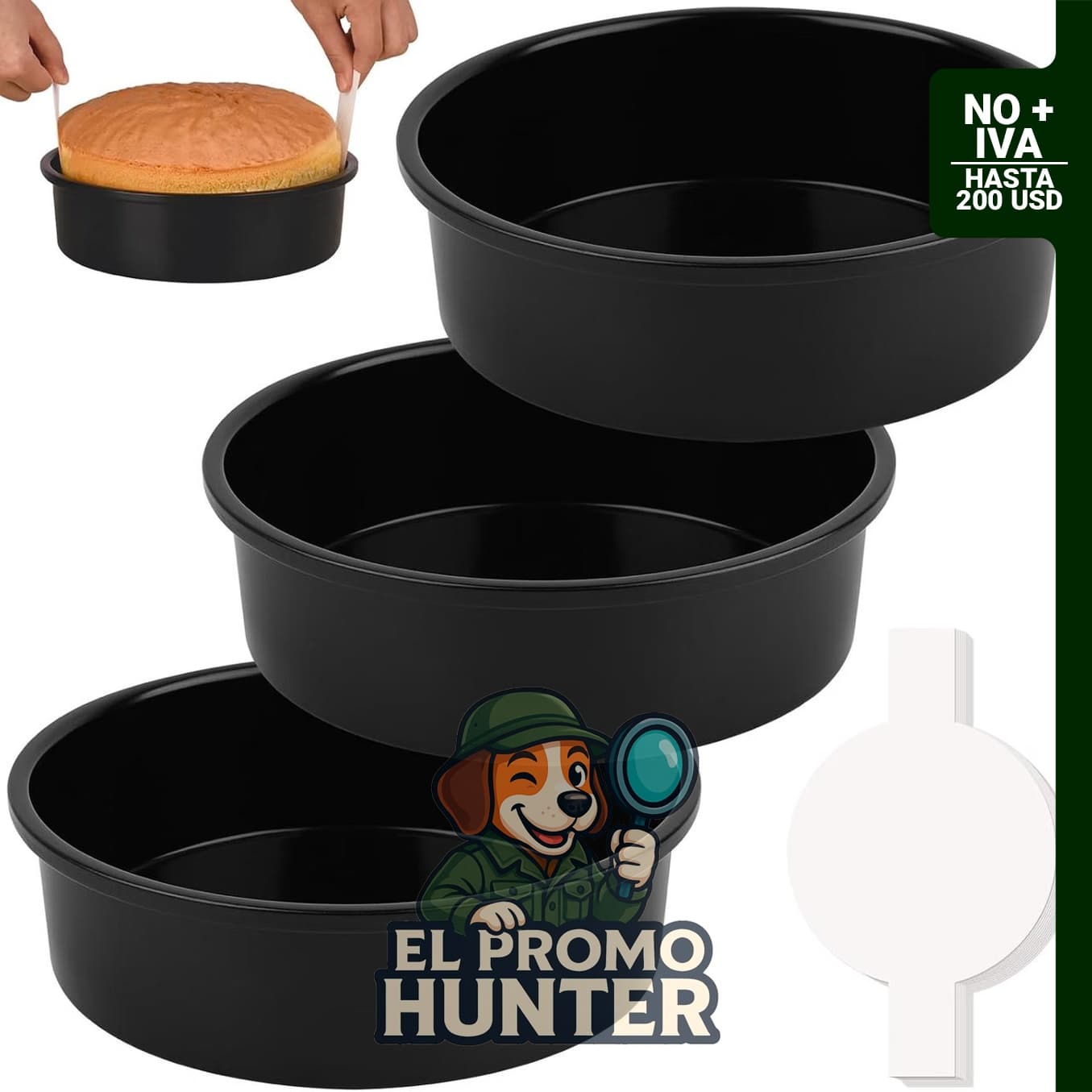 Molde para pasteles de 8 pulgadas, juego de 3 moldes redondos con 100 piezas de papel pergamino.