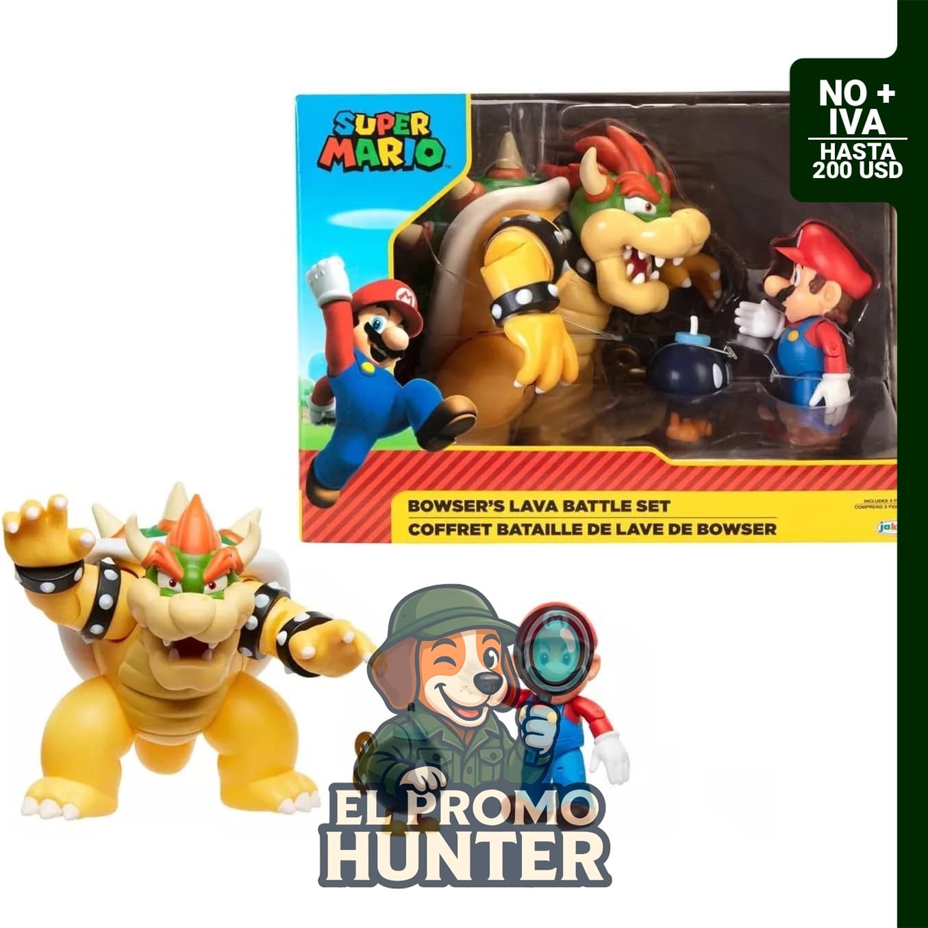 Super Mario, Bowser y BOB-OMB, figuras en paquete de 3 para diorama de Bowser contra Mario.
