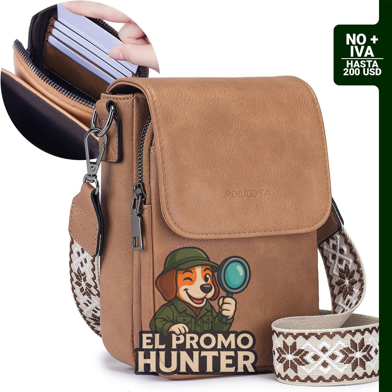 Bolsos cruzados pequeños de cuero para mujer, con triple compartimento y ranuras para tarjetas.