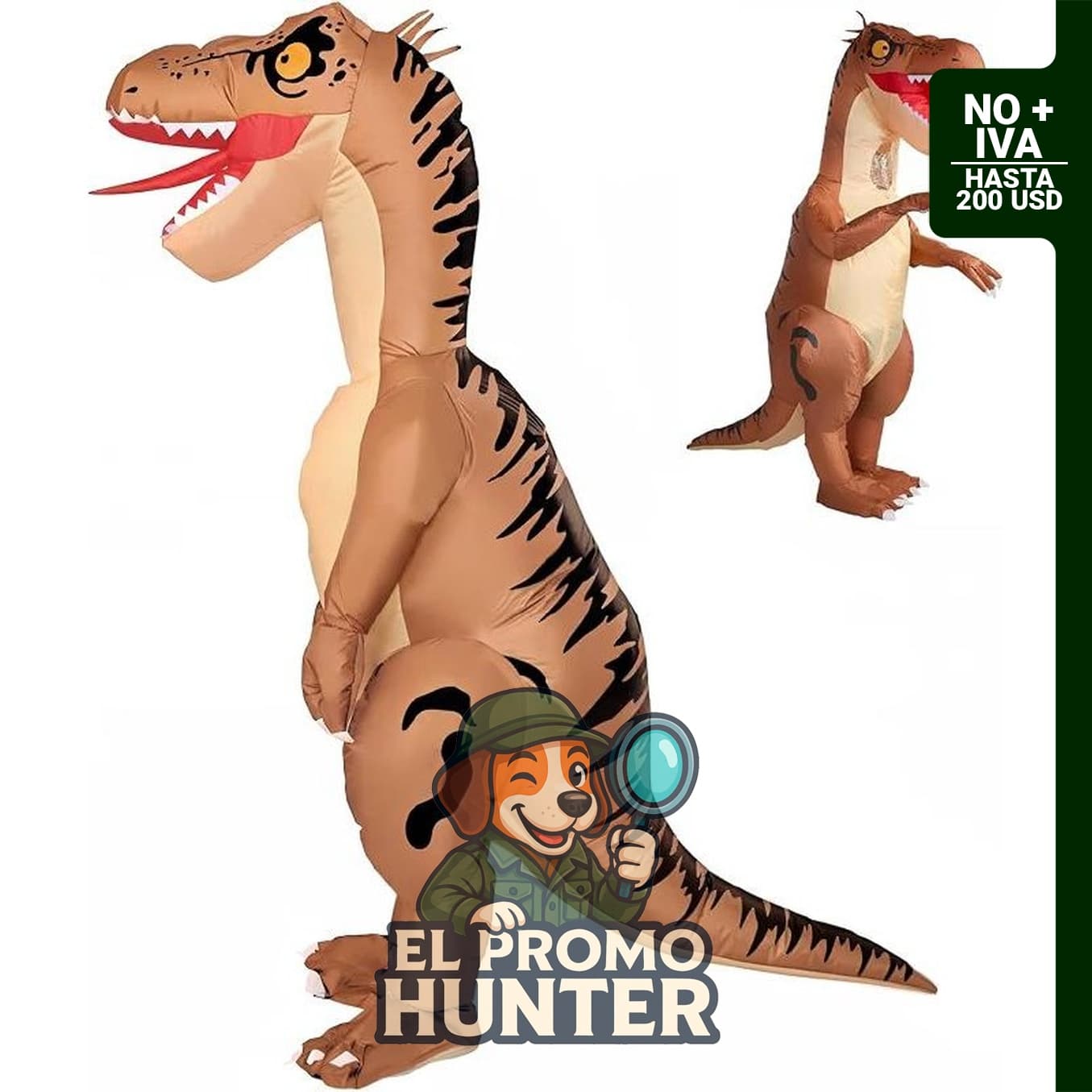 Disfraz inflable de dinosaurio T Rex para adultos con LED.