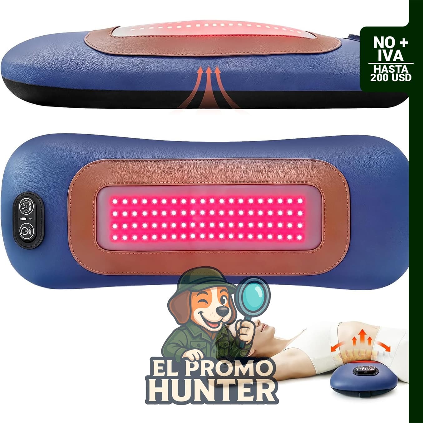 Almohada de apoyo lumbar eléctrica 4 en 1 con luz roja e infrarroja.