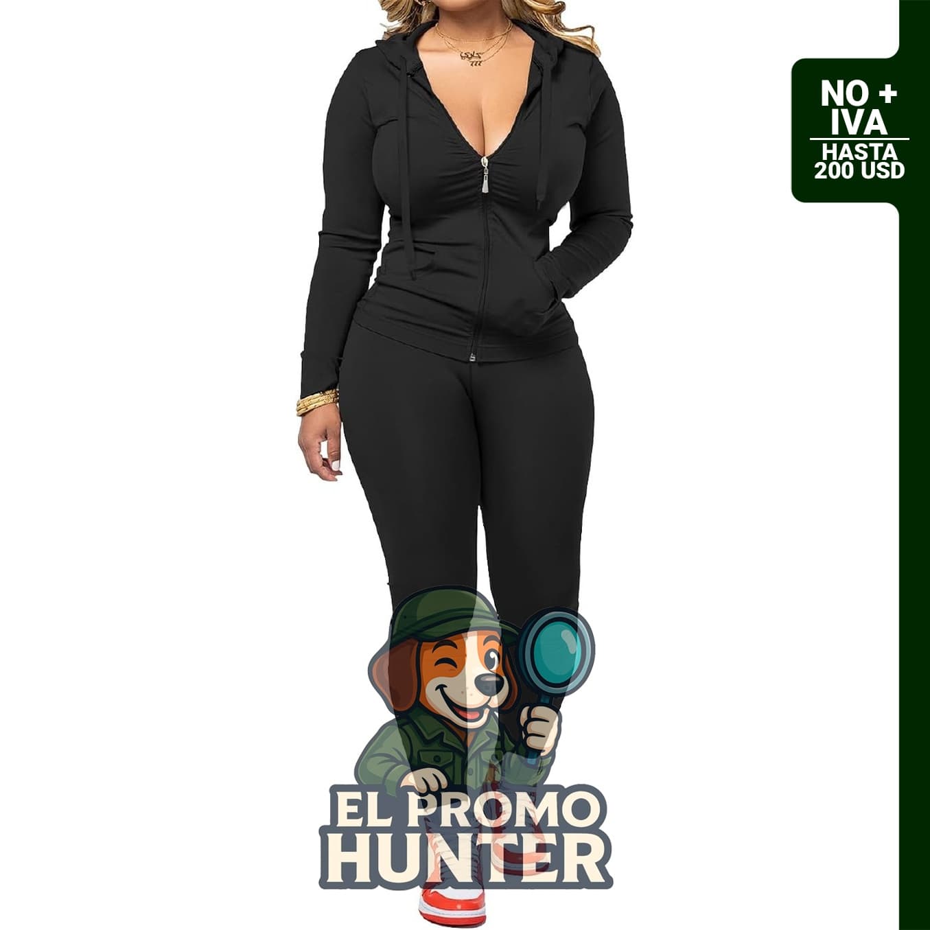 Conjunto de 2 piezas para mujer, incluye chaqueta con capucha y pantalones jogger.