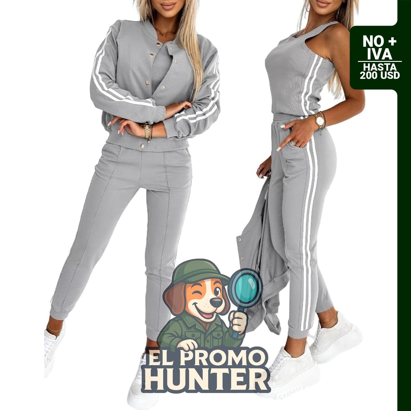 Conjunto de tres piezas para mujer CHICME, incluye chaqueta bomber y pantalones deportivos.