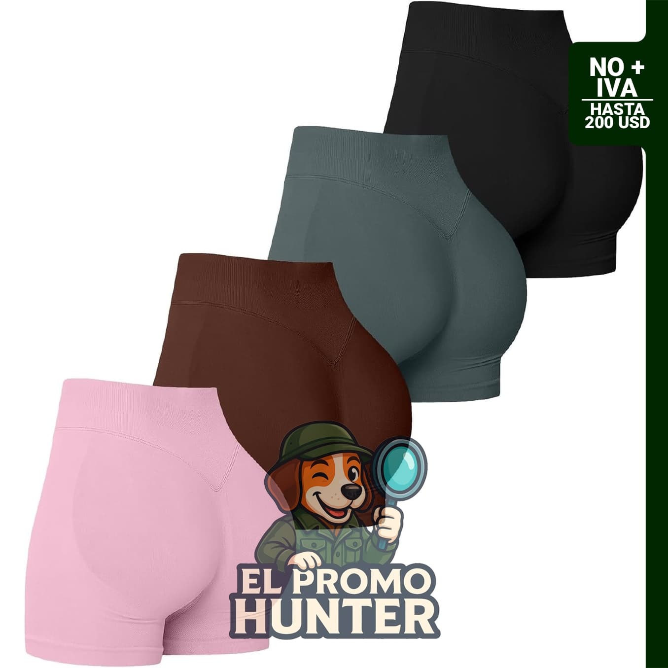 Paquete de 4 shorts de entrenamiento de alto impacto para mujer, sin costuras, con efecto scrunch.