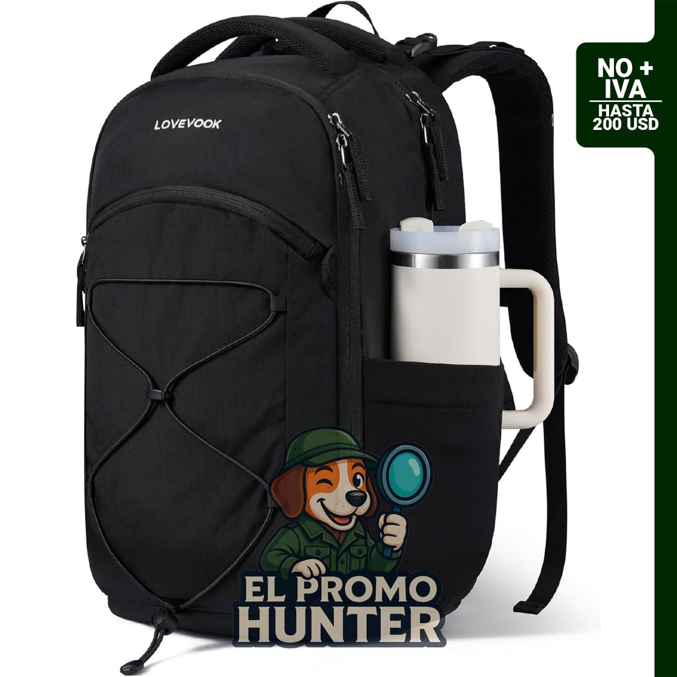 LOVEVOOK Mochila clásica de 15.6 pulgadas, impermeable, con soporte para vasos, ideal para uso diario.