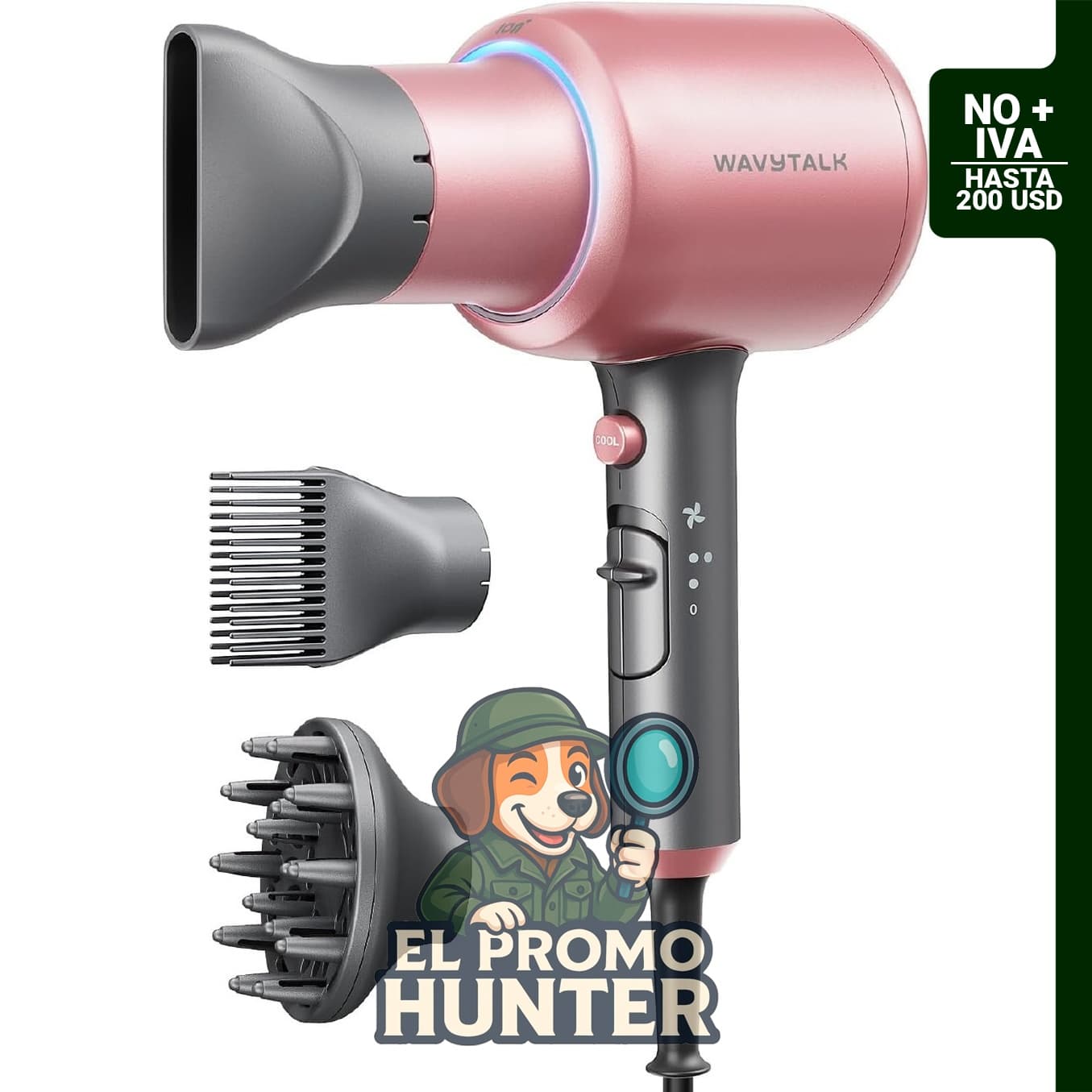 Secador de pelo Wavytalk Blown Away, 1875 W, tecnología de cerámica, incluye 3 accesorios.