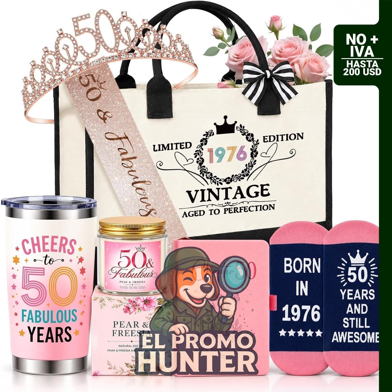 Set de regalo vintage de 1976 para mujeres, ideal para cumpleaños de 50 años.