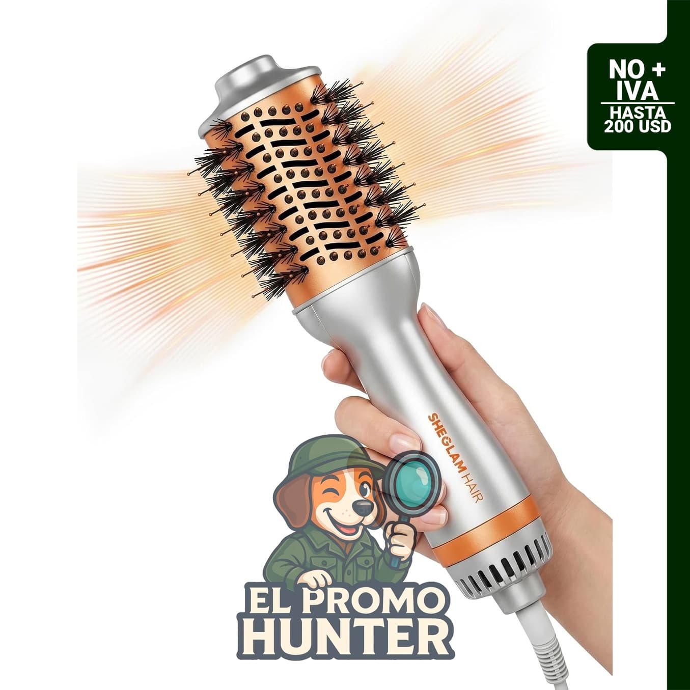 SHEGLAM Mini cepillo secador de pelo de doble voltaje 120 V-240 V, 35000 RPM, con 2 ajustes de calor.