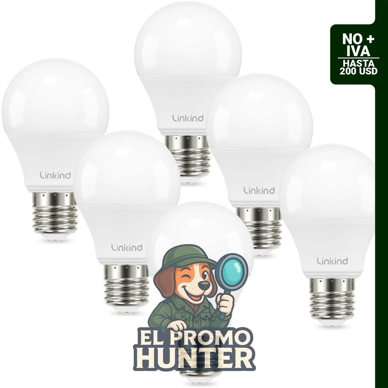 Bombillas LED A19 regulables Linkind, 9 W, 840 lúmenes, luz blanca fría de 4000 K, base E26.
