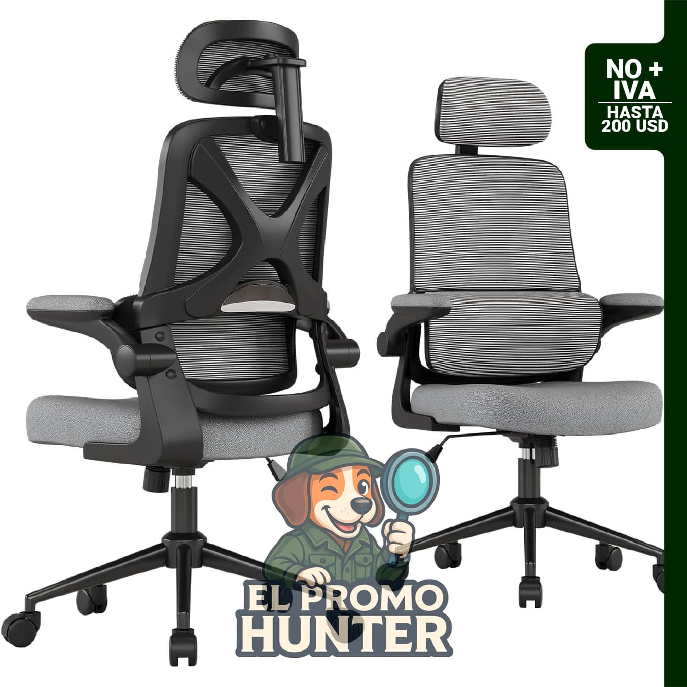 Silla de oficina ergonómica Apusen con reposacabezas ajustable y soporte lumbar, capacidad de 150 kg.
