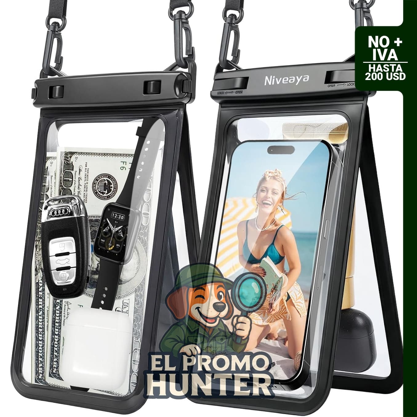 Funda impermeable Niveaya para teléfonos, IPX8, con cordón, compatible con iPhone 17, 16, 15 Pro Max y Galaxy S25 Ultra.