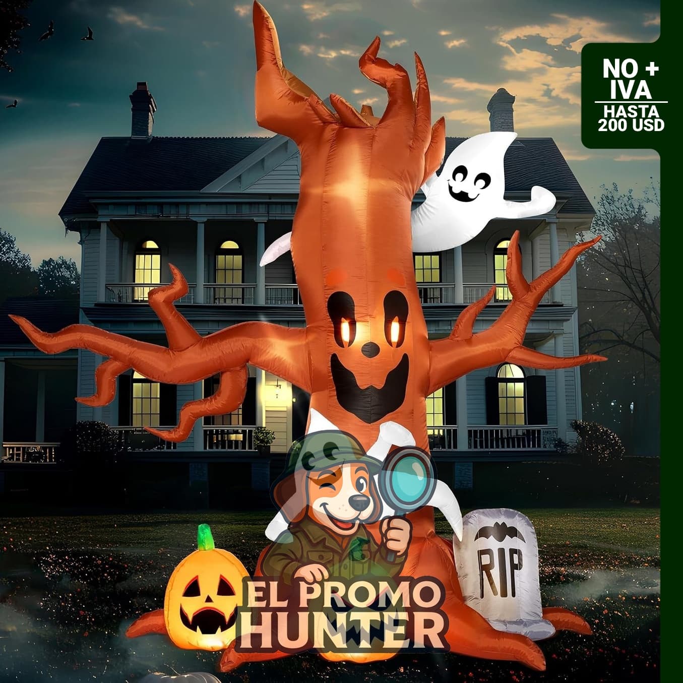 Joiedomi Árbol inflable de Halloween de 8 pies con decoración de fantasma y luces LED integradas.