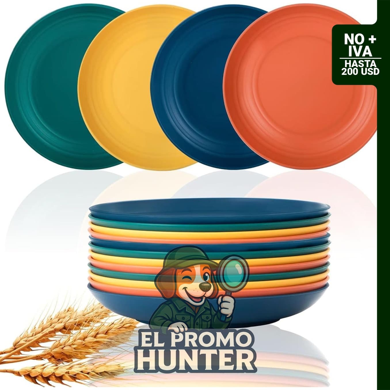 Lazycorner Platos de cena irrompibles de paja de trigo, juego de 8 platos reutilizables de 10" (25 cm), aptos para lavavajillas.