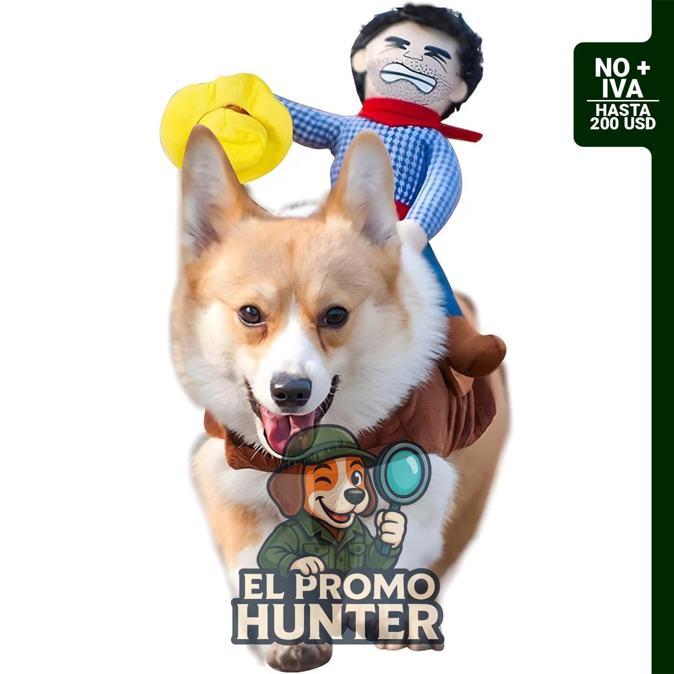 NACOCO Disfraz de jinete de vaquero para perros, talla M, incluye muñeca y sombrero.