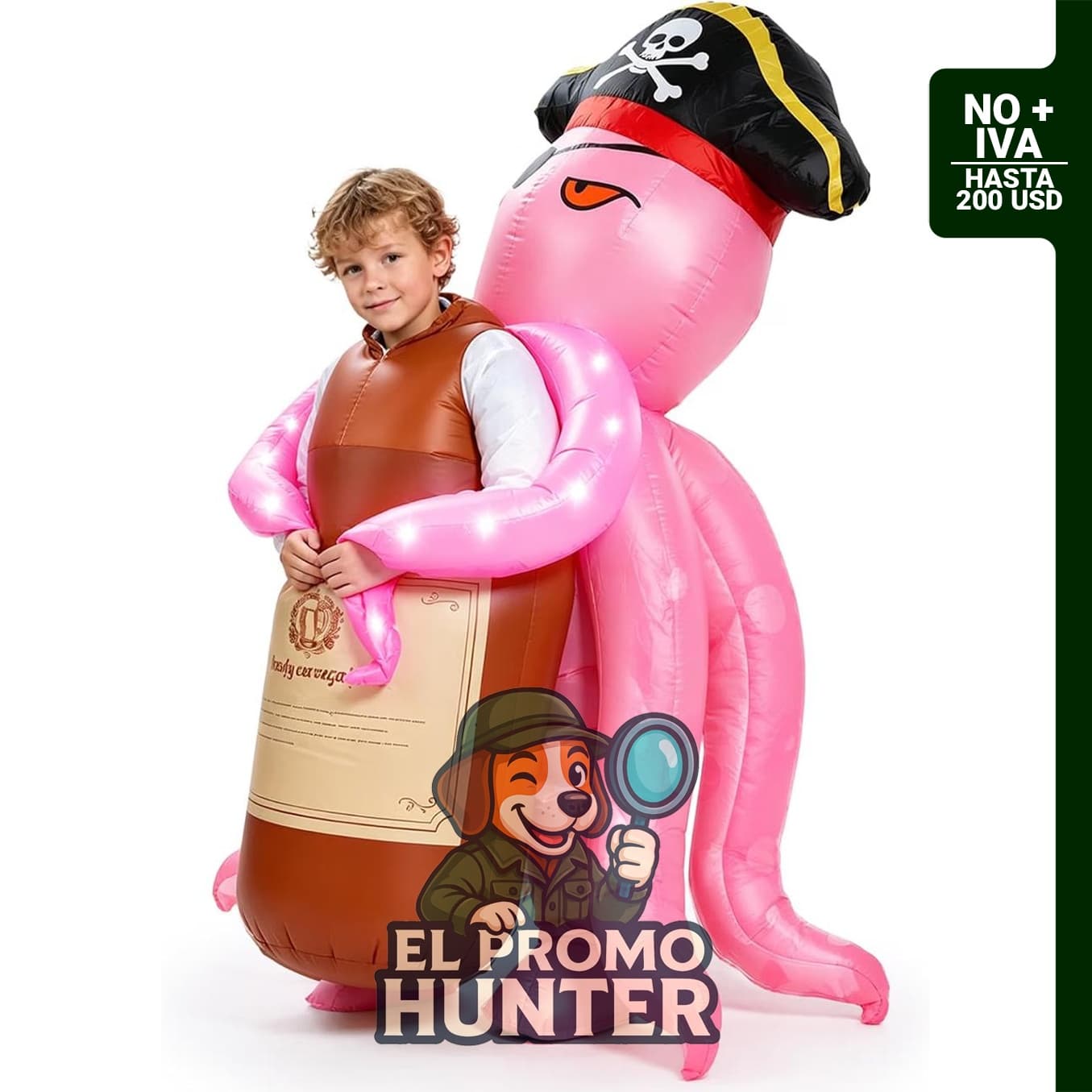 Disfraz inflable de pulpo para niños, disfraz de pirata iluminado.