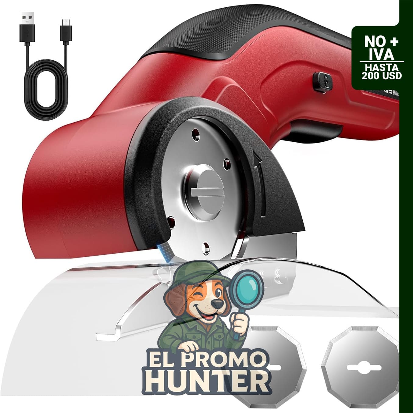 Tijeras eléctricas Katerk de 4.4 V, cortador de cartón y tela, recargables por USB, incluye 2 cuchillas.