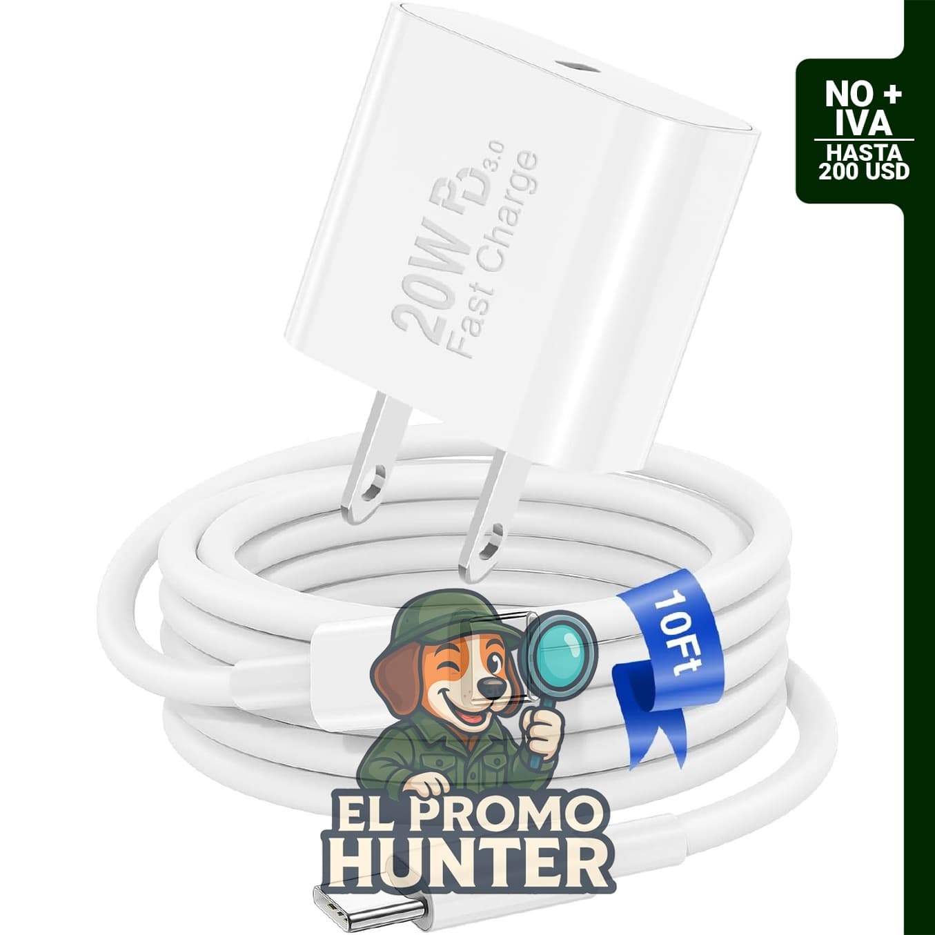 Cargador rápido USB C de 20 W con cable tipo C a C de 3 m para iPhone 18/17/16/15 y iPad Mini.