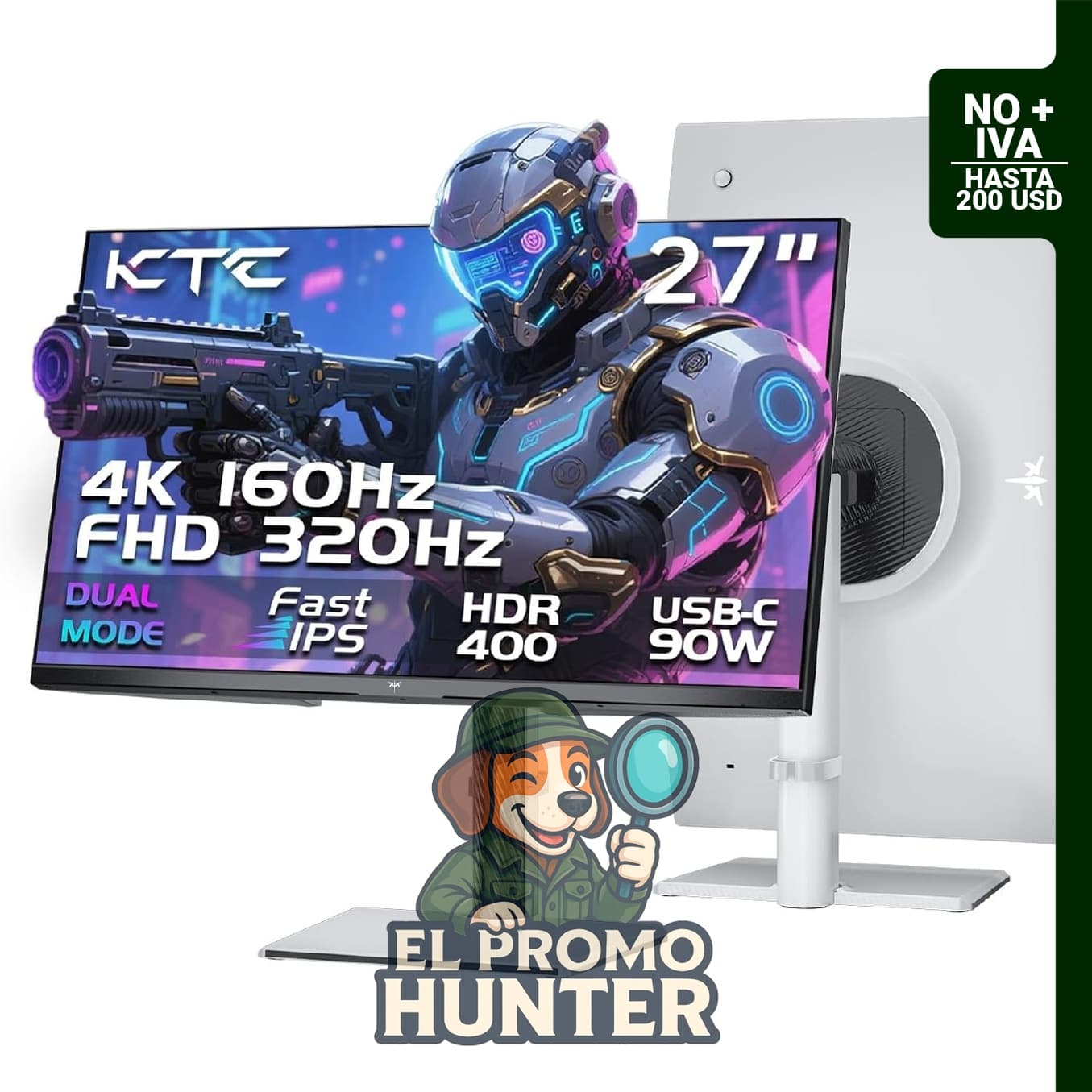 KTC Monitor para juegos 4K de 27" (68.58 cm), dual UHD 160Hz y FHD 320Hz.