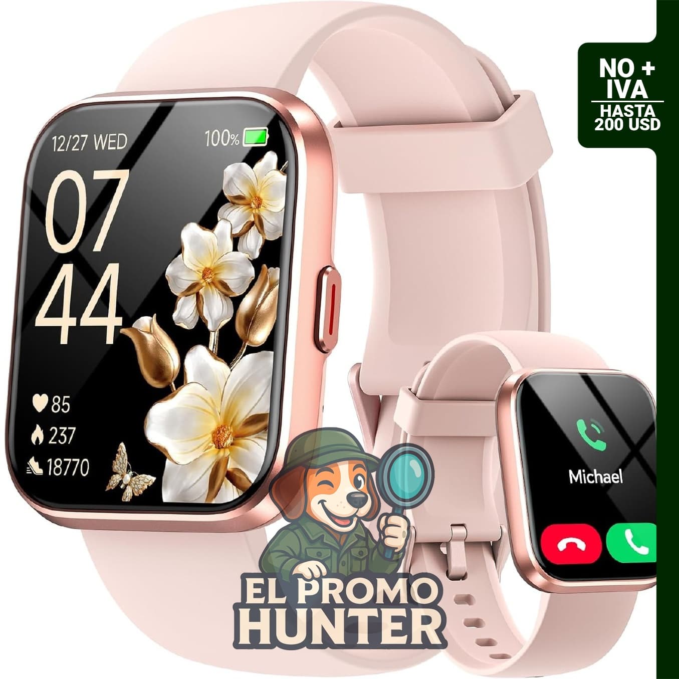 Reloj inteligente HD de 1.85 pulgadas, compatible con iPhone/Samsung/Android, con rastreador de actividad física y monitor de frecuencia cardíaca.