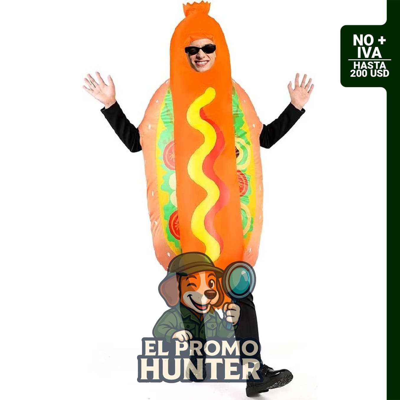 Disfraz inflable de perro caliente para adultos.