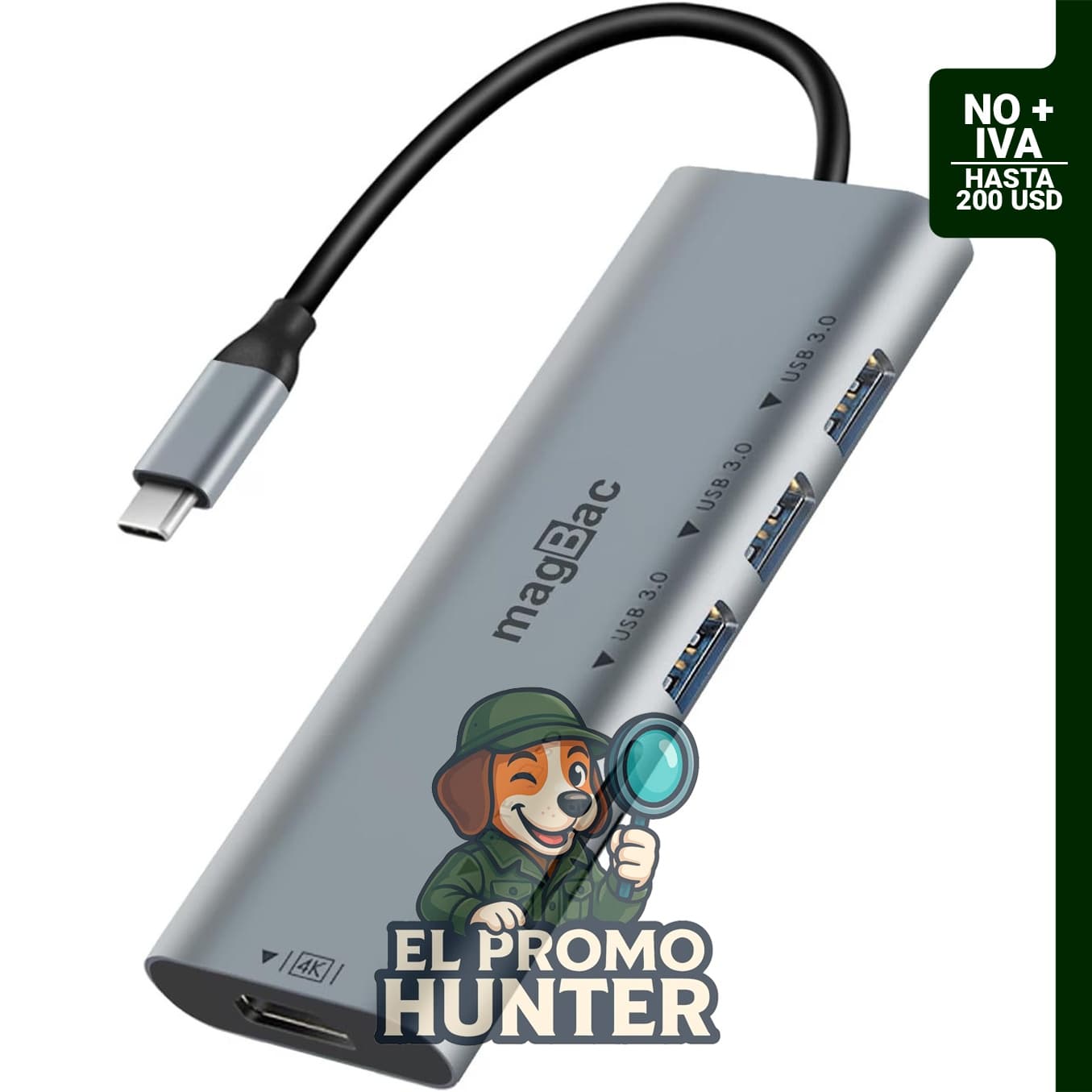 i-magBac Estación de acoplamiento USB C 6 en 1 con HDMI 4K, 3 puertos USB A y ranura para tarjeta SD/TF.