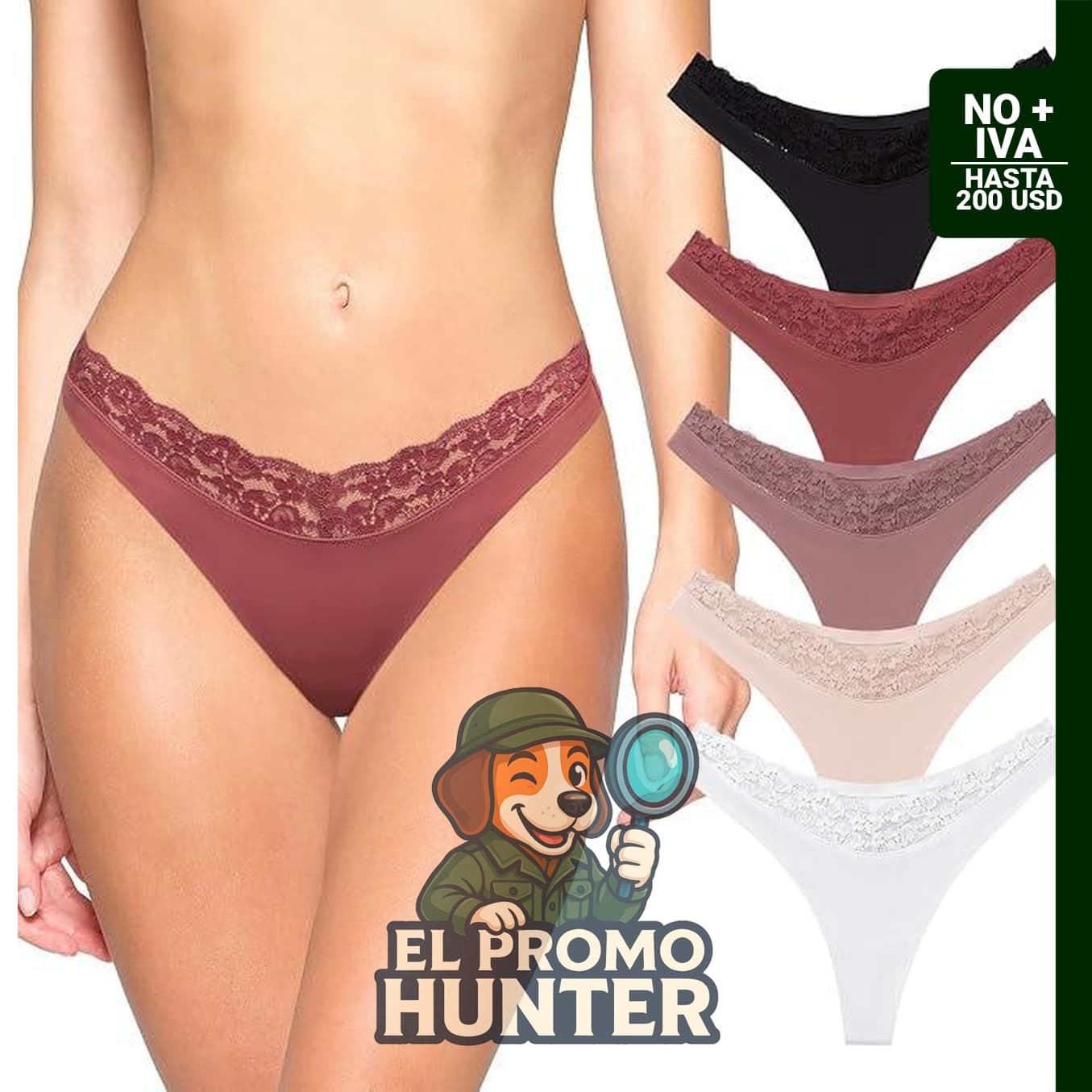 Pack de 5 tangas de encaje sin costuras para mujer, diseño atrevido y transpirable.